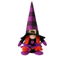 Halloween faceless gnome doll with purple plaid wizard hat and orange braided beard detail - Female Style (Orange Braids)