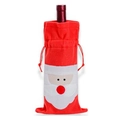 Sacchetto regalo rosso per bottiglia di vino con viso di Babbo Natale e lacci - Babbo Natale con espressione piatta