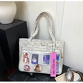 Light grey Oxford cloth Ita bag tote with heart rivets and transparent display window - Light Gray