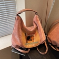 Borsa a spalla in velluto a coste rosa con ricamo a gatto giallo e manici in pelle - Rosa