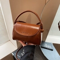Piccola borsa a mano marrone lucida vintage con tracolla regolabile e manico - Marrone