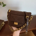Dunkelbraune gesteppte Wildledertasche mit Goldkette und Drehverschluss für Damen - Braun