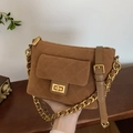 Braune gesteppte Umhängetasche aus Wildleder mit Goldkette und Retro-Design für Damen - Braun