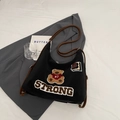 Black canvas crossbody bag with embroidered bear and adjustable brown shoulder strap - No Pendant / Black