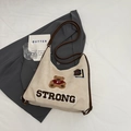 Cream-white suede tote bag featuring collegiate patches and brown leather shoulder straps - No Pendant / Off White
