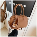 Retro caramel brown large capacity pillow handbag with shoulder strap and athletic charm - Brown with Pendant