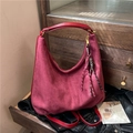 Burgundy faux suede hobo bag with braided tassel detail and smooth leather strap - Wine Red With Pendant