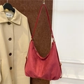 Minimalist burgundy suede hobo bag with adjustable strap and matte vintage finish - Wine Red Without Pendant