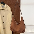 Brown frosted leather Hobo shoulder bag with long strap and minimalist retro design - Dark Brown Without Pendant