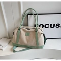 Versatile large capacity travel bag in beige canvas and green leather finish - Green