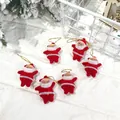 Set of 6 red flocked Santa Claus ornaments with gold strings for Christmas tree decoration - Red Flocked Style / 6 Pieces/Pack (4x5cm)