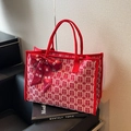 Borsa tote da sposa rossa con motivi festivi a doppia felicità e decoro con fiocco - Grande / Rosso