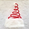 Creative red spiral spring Christmas hat with white plush trim and pompom for holiday parties - Red & White