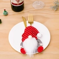Christmas gnome cutlery holder set with red polka dot hat and white beard on a dinner plate - Red Polka Dot Hat Style