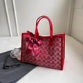 Borsa tote da sposa rossa con jacquard Double Happiness e decorazione a fiocco - Medio / Rosso