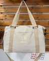 Große Reise-Tragetasche aus Nylon in Beige mit gesticktem Logo und Schultergurt - Weiß