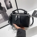 Sac polochon rétro noir en cuir ciré avec garnitures argentées et poignée - Noir (Sans Pendentif)