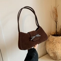 Borsa a spalla retrò con fiocco in pelle scamosciata marrone e spalline sottili - Marrone