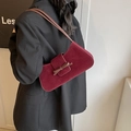 Borsa a spalla vintage in pelle scamosciata bordeaux con fiocco in pelle marrone - Rosso Ancorra