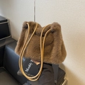 Brown faux fur shoulder bag with leather straps for winter casual fashion wear - Brown