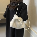 Chic white faux fur shoulder bag for women with minimalist synthetic leather strap - White