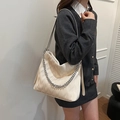 Elegante borsa a tracolla plissettata bianco sporco con catena d'argento donna - Bianco Sporco