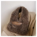 Faux fur large tote bag in dark brown with front zipper pocket for autumn winter - Coffee