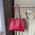 Borsa tote rossa classica in pelle martellata con doppi manici lunghi per l'ufficio - Rosso (Senza Ciondolo)