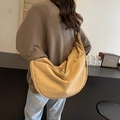 Minimalist khaki crescent crossbody bag with wide shoulder strap in soft nylon - Khaki