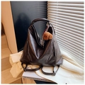 Dark coffee large tote backpack in matte leather with decorative zippers and plush charm - With Charm / Brown