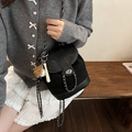 Vintage black frosted mini backpack with silver chain strap and baseball charm. - Black with Pendant