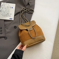 Fashionable brown frosted leather small backpack with elegant silver metal chain straps - Yellowish Brown Without Pendant