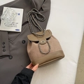 Brown frosted suede small backpack with chain straps and metal twist lock detail - Grey Without Pendant