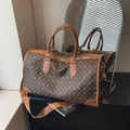Reisetasche mit großem Fassungsvermögen, braunem Monogramm-Muster und Schultergurt für Ausflüge - Schwarz