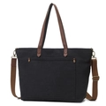 Casual black canvas tote bag with brown straps, versatile shoulder and handbag style - Black