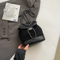 Vintage black frosted suede mini backpack with silver chain straps and turn-lock - Black without Pendant