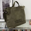 Large army green canvas messenger bag with adjustable strap and leisure prints - Green