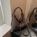 Retro dunkelbraune mattierte Leder-Schultertasche mit eleganter Schleifendekoration - Braun
