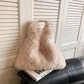 Fuzzy cream plush tote bag for women featuring a minimalist design in soft fleece - Khaki