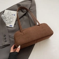 Schicke dunkelbraune Baguette-Schultertasche in matter Wildlederoptik mit zwei Riemen - Ohne Anhänger / Braun