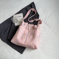 Pink quilted nylon bucket bag with rainbow embroidery and adjustable black strap - Pink Without Pendant