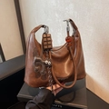 Brown vintage style handbag with chocolate charm and decorative amber beads for women - Coffee