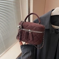 Retro burgundy suede quilted box bag with chain strap and handle in a casual style - Caramel color