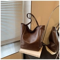 Bolso tote retro de gran capacidad en marrón oscuro con textura vintage - Marrón