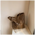 Bolso tote vintage marrón oscuro con textura de cuero de alta calidad para mujer - Arena