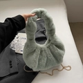 Chic light green faux fur ruched crossbody bag with a delicate gold chain strap - Green