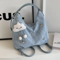 Light blue large-capacity convertible backpack with butterfly charms and cloud pendant - Blue