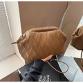 Brown ruched cloud shoulder bag made of soft faux leather with wave pleats - Brown