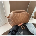 Chic khaki pleated faux leather clutch bag with elegant vertical wave textures - Khaki