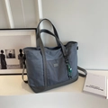 Large dark grey travel tote bag in durable canvas with shoulder strap and ball charm - Grey With Pendant